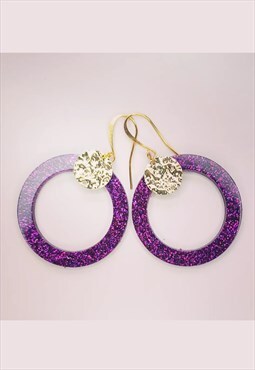 Festival Pink Glitter & Gold Circle Earrings