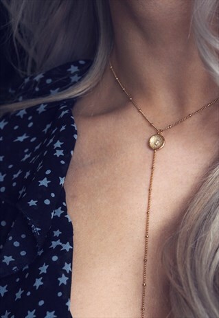 ELENA. GOLD FANCY CHAIN LARIAT NECKLACE