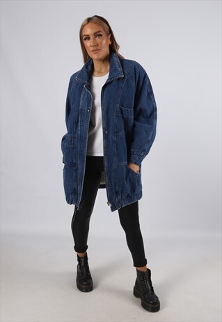 VINTAGE SHERPA DENIM BOMBER JACKET OVERSIZED LONG 12 (CB4L)