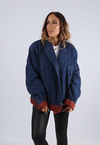 VINTAGE DENIM JACKET OVERSIZED FITTED CORDUROY UK 18 (J2H)