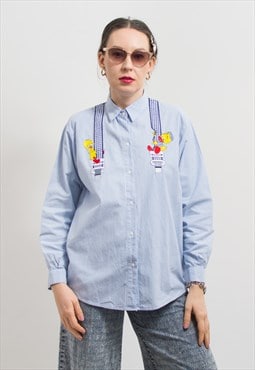 Vintage embroidered denim shirt ducks long sleeve