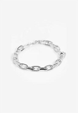54 Floral 20mm Oval Link Chain Bracelet - Silver 