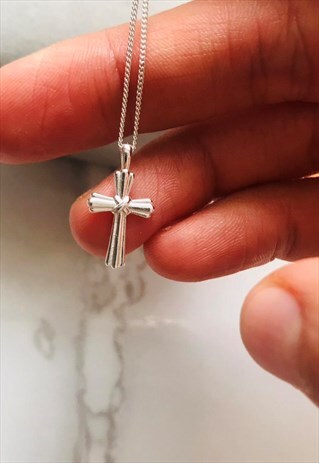 CROSS - 925 STERLING SILVER PLAIN SHORT NECKLACE 18 INCH