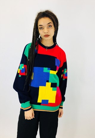 VINTAGE CHUNKY COLOURFUL KNIT JUMPER