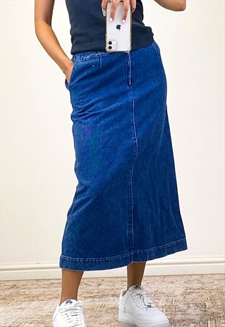 Y2K Denim Maxi Skirt Blue  Fitted Streetwear Summer 00s