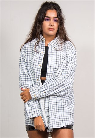 VINTAGE 90'S WHITE CHECKED CORD LONG SLEEVE SHIRT