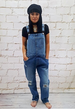 VINTAGE LEVIS BLUE DENIM RIPPED LONG DUNGAREES