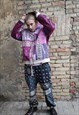 PAISLEY PRINT FLORAL STITCHED HOODIE BANDANA PULLOVER PURPLE