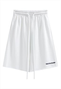 White basketball shorts retro skater summer pants  