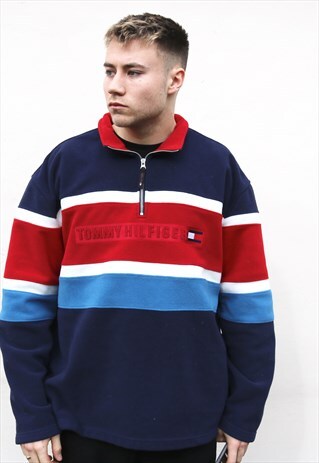 RED WHITE AND BLUE TOMMY HILFIGER SPELL OUT FLEECE
