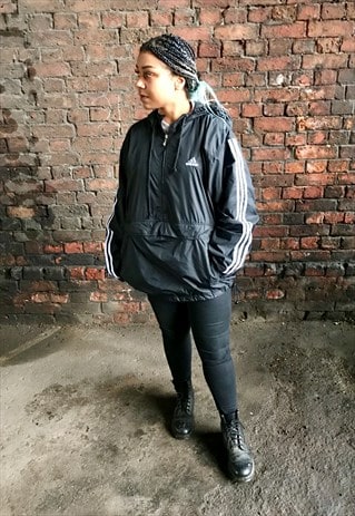 VINTAGE ADIDAS BLACK 1/2 ZIP SHELL TRACKSUIT SMOCK JACKET