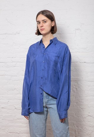 90S VINTAGE BLUE SILK SHIRT