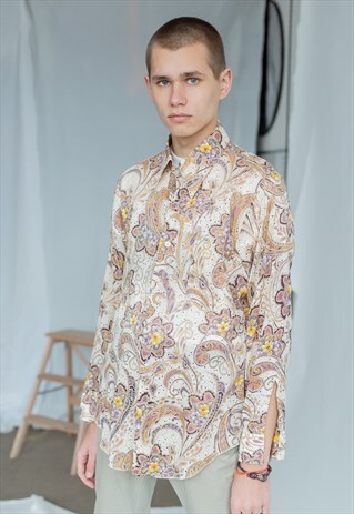 VINTAGE 70S BOHO PAISLEY SHIRT IN SLIM FIT