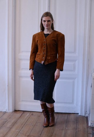 VINTAGE 80'S BROWN CROPPED LEATHER JACKET