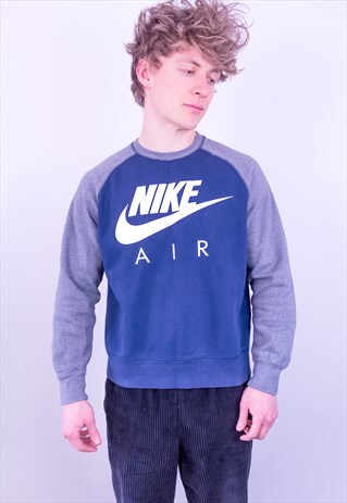 VINTAGE NIKE SWEATSHIRT SPELL OUT BLUE GREY LARGE