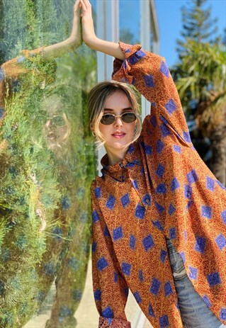 VINTAGE 90'S RED AND PURPLE ABSTRACT PRINTED SHIRT FESTIVAL