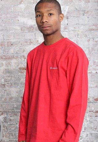 VINTAGE CHAMPION LOGO LONG SLEEVE T-SHIRT RED