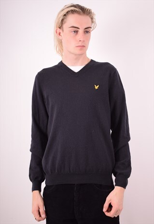 LYLE & SCOTT MENS VINTAGE JUMPER SWEATER MEDIUM BLACK 90S