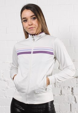 Vintage Champion Track Jacket in White with Logo Small
