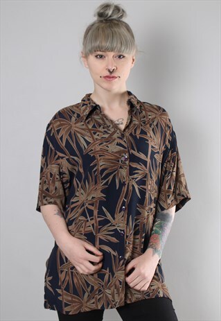 VINTAGE 80S SHEER BAMBOO PATTERNED LONG OVERSIZE SHIRT