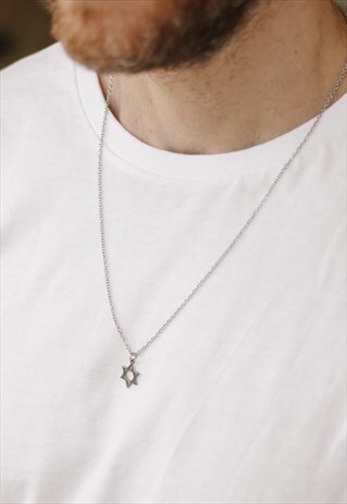 STAR OF DAVID NECKLACE FOR MEN SILVER CHAIN JEWISH JEWELRY