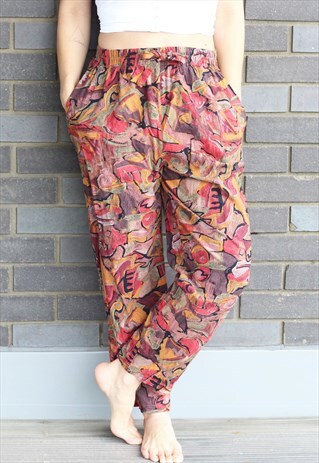 VINTAGE 1990S PRINTED HIGH WAISTED SLIM LEG TROUSERS