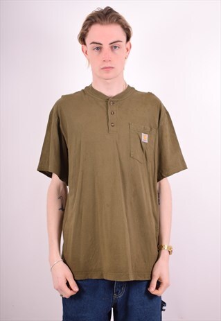 CARHARTT MENS VINTAGE T-SHIRT TOP MEDIUM KHAKI 90S