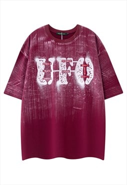 Tie-dye t-shirt bleached grunge tee UFO top in acid red