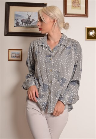 VINTAGE 90S CHIFFON SHIRT IN POLKADOT ABSTRACT PRINT