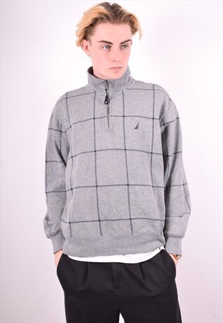 NAUTICA MENS VINTAGE SWEATSHIRT JUMPER MEDIUM GREY 90'S
