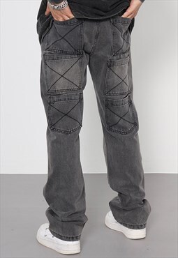 Black Pockets Cargo Denim jeans pants trousers Y2k