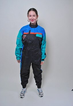 Vintage one piece ski suit, nylon light waterproof suit