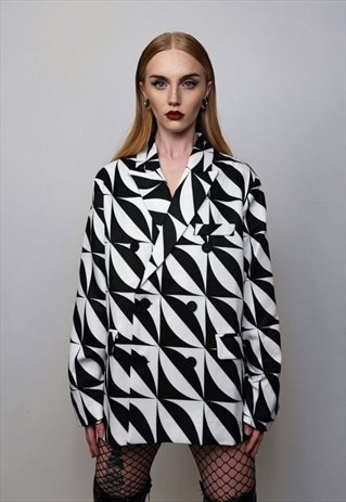 GEOMETRIC BLAZER GOING OUT JACKET 90S FANCY DRESS COAT 