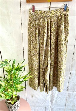 Vintage Green Floral Culottes 90's Trousers