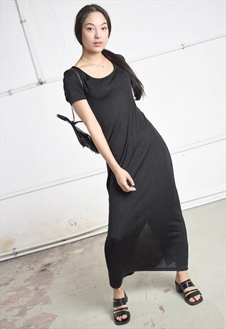 VINTAGE 90S SHIMMER PARIS CHIC MAXI DRESS IN BLACK
