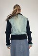 VINTAGE 90S JUMPER JACKET DENIM KNIT CUFFS ZIP UP BOHO Y2K