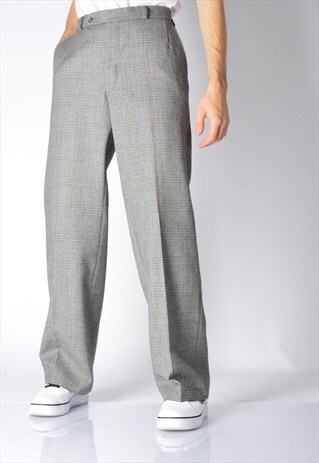 VINTAGE 90S GREY CHECK THICK WOOL BLEND PANTS