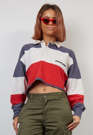 VINTAGE 90'S BROKE TRICOLOUR CROP POLO TOP