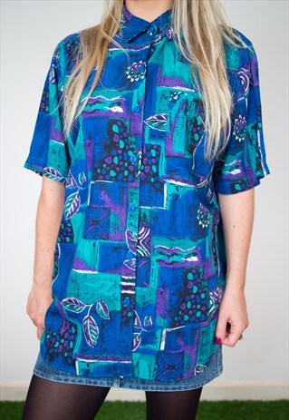 80'S BLUE ABSTRACT PRINT SHIRT