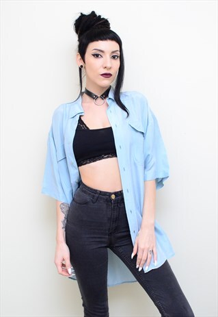 VINTAGE 90'S GENUINE SILK PASTEL BLUE OVERSIZED SHIRT