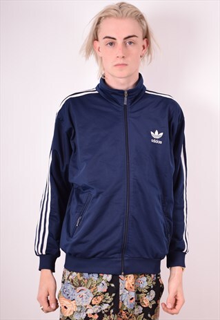 ADIDAS MENS VINTAGE TRACKSUIT TOP JACKET MEDIUM BLUE 90S