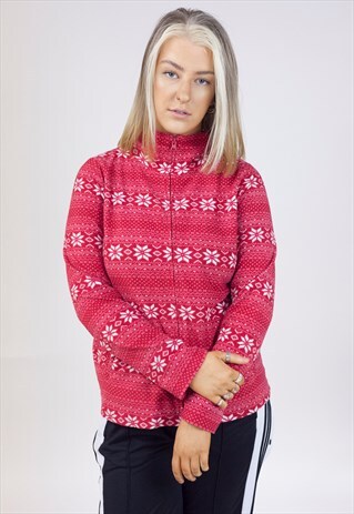 VINTAGE 90S PATTERNED RED ZIP-UP LIGHT JUMPER
