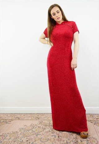 Y2K BRIGHT RED GLITTER MAXI DRESS OCCASION DRESS