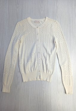 90's Vintage Cardigan Knitted Cream White