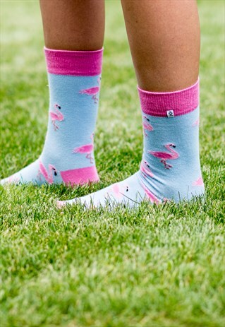 FUNKY WOMENS COLORFUL SOCKS WITH PINK FLAMINGO BIRD ANIMAL