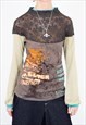 Vintage Y2K Top Graphic Knitted Mesh Long Sleeved