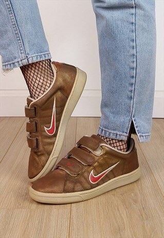 VINTAGE 90'S RARE NIKE BRONZE VELCRO TRAINERS /UK 6/ EU 40