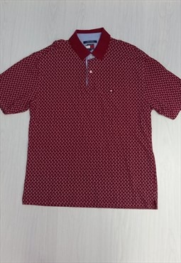 90's Vintage Polo Shirt Burgundy Red Patterned
