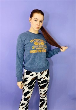 Vintage 90s Blue Happiness Graphic Sweatshirt