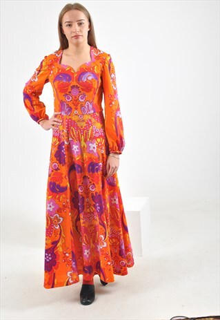 VINTAGE RETRO MAXI DRESS IN FLOWER PRINT
